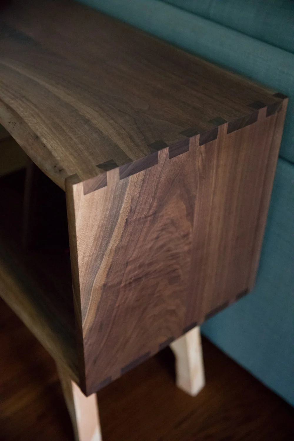 Black and deals walnut console table